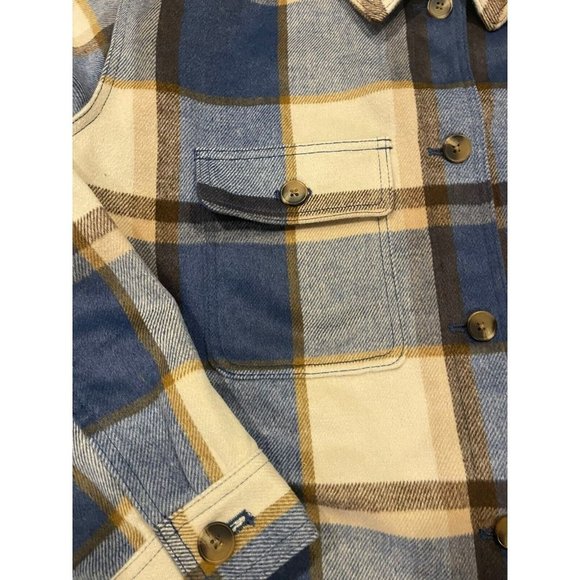 OLD Navy Beige Blue Plaid Soft Brushed Utility Shacket Jacket Women XXL Tall NEW - Picture 3 of 5